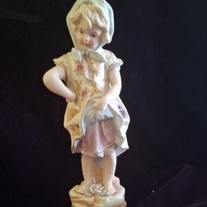 Charming Ceramic Girl Figurine with Floral Dress